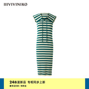 iiiviviniko2024夏季复古海军领条纹针织，连衣裙女r421104651c