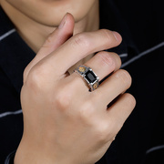 戒指冷淡风食指男指环，ins潮小众男士纯银镶嵌高级感开口个性饰品