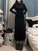秋冬季黑色小香风小码长袖，衬衫连衣裙子女高级感穿搭今年流行长裙