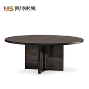 MINOTT餐桌 意式极简大理石圆餐桌家用 木纹烤漆吃饭桌样板房圆桌