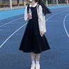 长袖连衣裙少女春秋装2024初中高中学生背带长裙子学院风套装