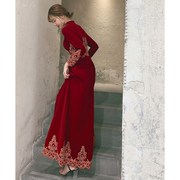 红裙子结婚平时可穿当o天，新娘便装显瘦敬酒礼服回门中式酒红色旗