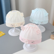 婴儿帽子夏季薄款纱布，胎帽纯棉可爱空顶春夏天新生儿宝宝护卤门帽