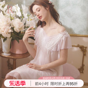 rosetree宫廷风睡裙女夏季2024法式短袖高级感蕾丝公主风睡衣