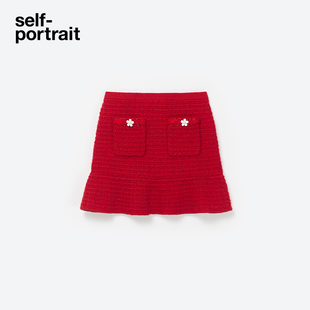 self-portrait2024早春酒，红色气质荷叶，边针织短裙半身裙
