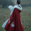 斗篷汉服女毛领长款加厚长袄外套中国风，红白色披风古装冬装