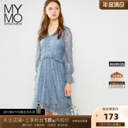 MYMO蕾丝长袖连衣裙M3L517I朗黛春秋收腰减龄高端法式仙女裙