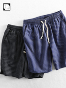 夏季短裤男士休闲条纹水洗宽松大码流行运动沙滩裤五分薄款中裤棉