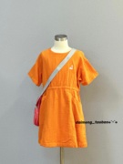 110-155码出口韩高端(韩高端)品牌夏款女童橘色超薄软，凉快运动短袖连衣裙