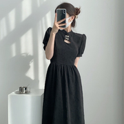 改良旗袍黑色连衣裙子2022年女装，梨形身材国风设计感小众长裙