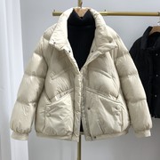 冬季羽绒服女短款2023韩版时尚立领大口袋鸭绒百搭小个子外套
