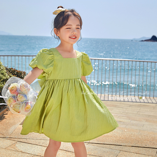 陈大猪女童泡泡袖连衣裙2023夏季儿童，简约短袖洋气时尚公主裙