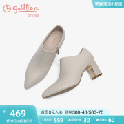 金利来女士小皮鞋2023春季高跟女鞋通勤白色，粗跟尖头深口单鞋