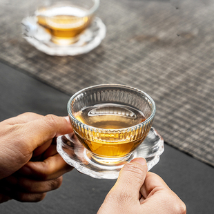 孟瀚水晶功夫茶杯玻璃小茶杯日式锤纹品茗杯套装，加厚茶碗喝茶杯子