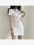 夏天衣服女装白色圆领t恤连衣裙女短袖，夏气质(夏气质)修身显瘦中长款