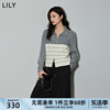 LILY2024春女装复古绞花时尚别致拼色休闲拉链大翻领针织开衫