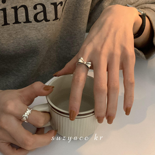 suzyacckr小众设计蝴蝶结纯银戒指，女2023年潮，时尚个性食指戒