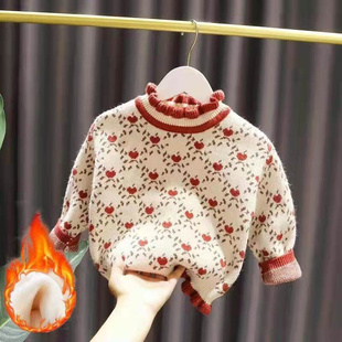 女童毛线衣秋冬季2022洋气女宝宝打底针织衫加绒加厚儿童毛衣