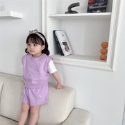 韩国童装2023男女童夏t季套装(季套装)男女宝宝洋气，t恤卫衣短裤儿童三件套