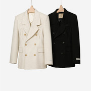 韩版重工设计感沙漏腰双面呢大衣时髦西装版短款羊毛大衣