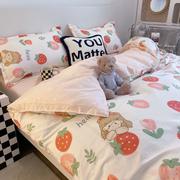 萌系草莓女孩床上用品四件套少女心可爱学生寝室三件套1.5m1.8米2