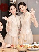 中式伴娘服长款2023春夏显瘦婚礼伴娘团姐妹裙中国风姊妹礼服