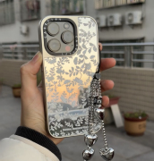 caseti小碎花粉色黑色白色限定镜面，适用苹果14壳iphone15promax防摔14pro保护套女卡通13可爱