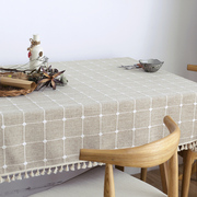 餐桌布布艺 棉麻小清新欧式田园格子长方形茶几桌布圆桌台布桌垫