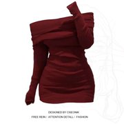 大码胖mm红色战袍一字肩针织，打底连衣裙女秋冬季性感修身包臀短裙