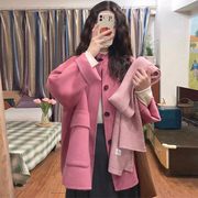 高级感树莓粉毛呢，外套女短款秋冬韩版小个子，文艺复古呢子大衣