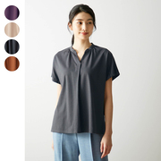 日系纯棉女士夏季衬衫式T恤设计感宽松短袖V领套头衫T250大码