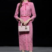 越南小众2023夏季粉色水溶蕾丝连衣裙小礼服裙设计感伴娘1529