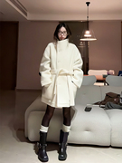 韩式高级感气质立领毛呢大衣外套，女23冬季纯色加厚保暖中长款呢子