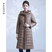 赛斯特女装23冬季皮，羽绒长款水貂毛领，休闲羊皮革外套h23047