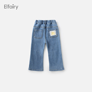 elfairy女童牛仔裤儿童，微喇小阔腿裤子，2024宝宝春装长裤洋气