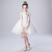 儿童礼服公主裙春夏童装白色，手工花童婚纱女童生日表演出服蓬蓬裙