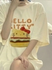 奶杏色hellokitty汉堡猫短袖，t恤女夏季日系慵懒风百搭情侣装