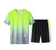 运动服套装男夏季跑步短袖，冰丝速干衣篮球服羽毛，健身衣服宽松短裤
