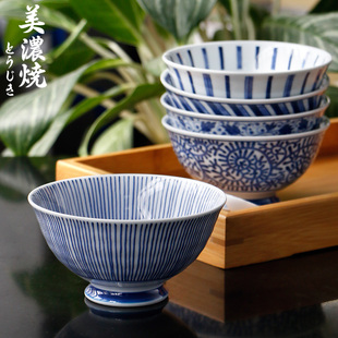 日本进口美浓烧高脚碗日式和风，花卉餐具家用创意陶瓷米饭碗汤碗