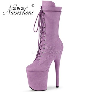 20厘米超高跟鞋细跟恨天高防水台紫色钢管舞鞋短靴性感欧美靴子女