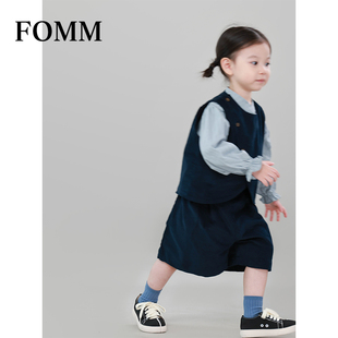 FOMM秋季韩版女童灯芯绒套装儿童纯色条绒气质马甲中裤幼儿园穿搭