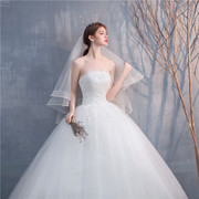 婚纱2023抹胸绑带结婚韩式婚纱白色，拖尾修身婚纱