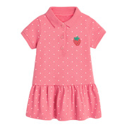 女童连衣裙夏季儿童短袖Polo粉红蓝中小童棉A字拼接洋气公主