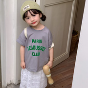 韩国童装2024夏季女童时髦洋气字母印花T恤小女孩蕾丝半身裙套装