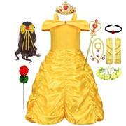 童装贝儿灯笼裙贝尔公主裙美女与野兽装扮儿童灯笼蓬蓬表演连衣裙