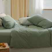 。单豆绿色针织纯棉床单枕套 薄荷绿天棉双条人竺床1.8m床笠2米被