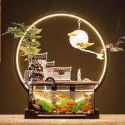 创意超白鱼缸假山流水摆件循环水生财家居客厅桌面摆设装饰品