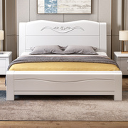 全实木床现代简约工厂白色，双人床1.8米主卧婚床小户型单人床