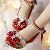 一夜物语原创lolita鞋，中式新年红色国风中华风高跟洛丽塔婚鞋冬季