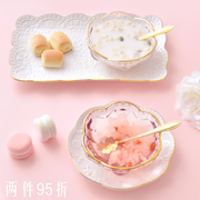 创意日式樱花透明玻璃碗燕窝碗，糖水银耳汤碗盅，雪糕沙拉碗甜品碗